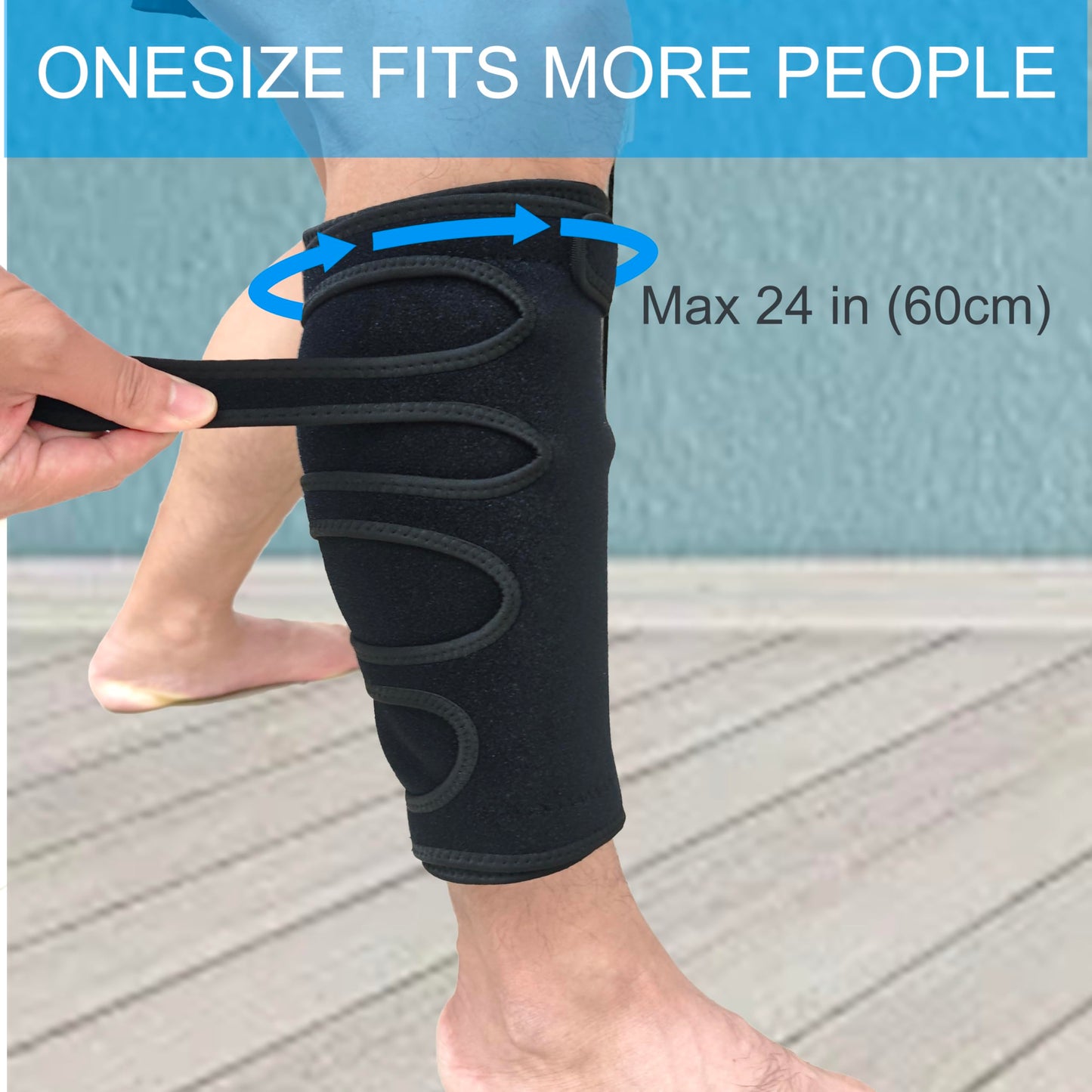 SDELIKIO Adjustable Calf Brace for Men Women, Calf Compression Brace Reduces Swelling, Shin Compression Sleeve with 5 Strap Non-slip Shin Splint for Torn Calf Muscle (One Size)