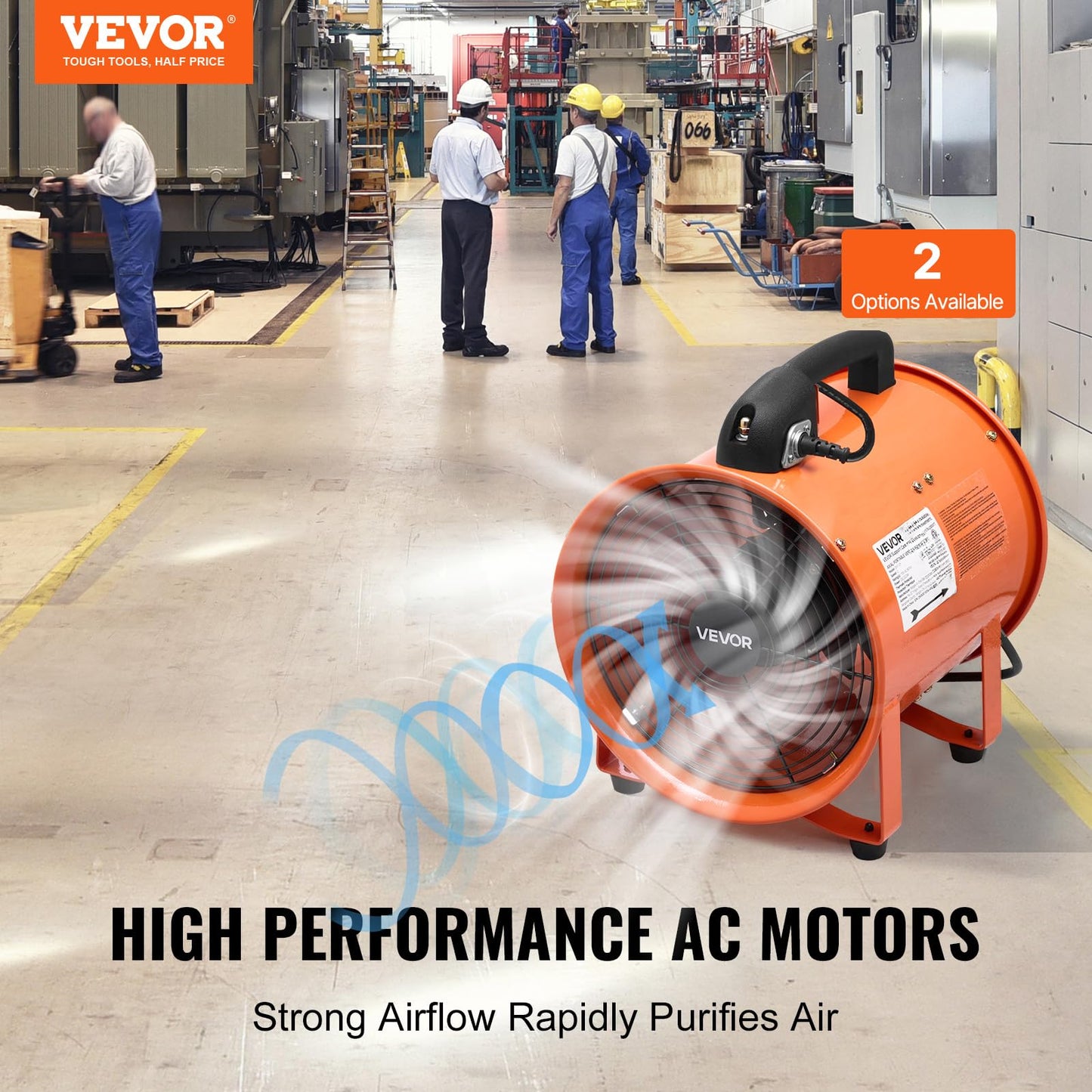 VEVOR Portable Ventilator with Hose, 2 Speed, 10 Inch Utility Blower Exhaust Fan with 33ft Flexible Duct, 292W 1948CFM High Velocity Industrial Air Mover for Extraction and Ventilation
