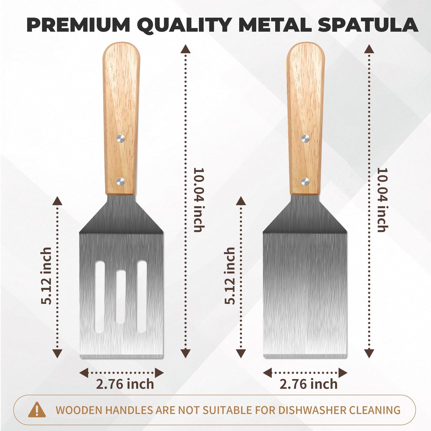 Stainless Steel Spatula Set, 2 Pieces Metal Spatula for Cast Iron Skillet, Metal Spatulas for Kitchen Use with Wooden Handle, Ideal for Frying Steak, Pancake, Cookie, Burger, Brownie or Desserts