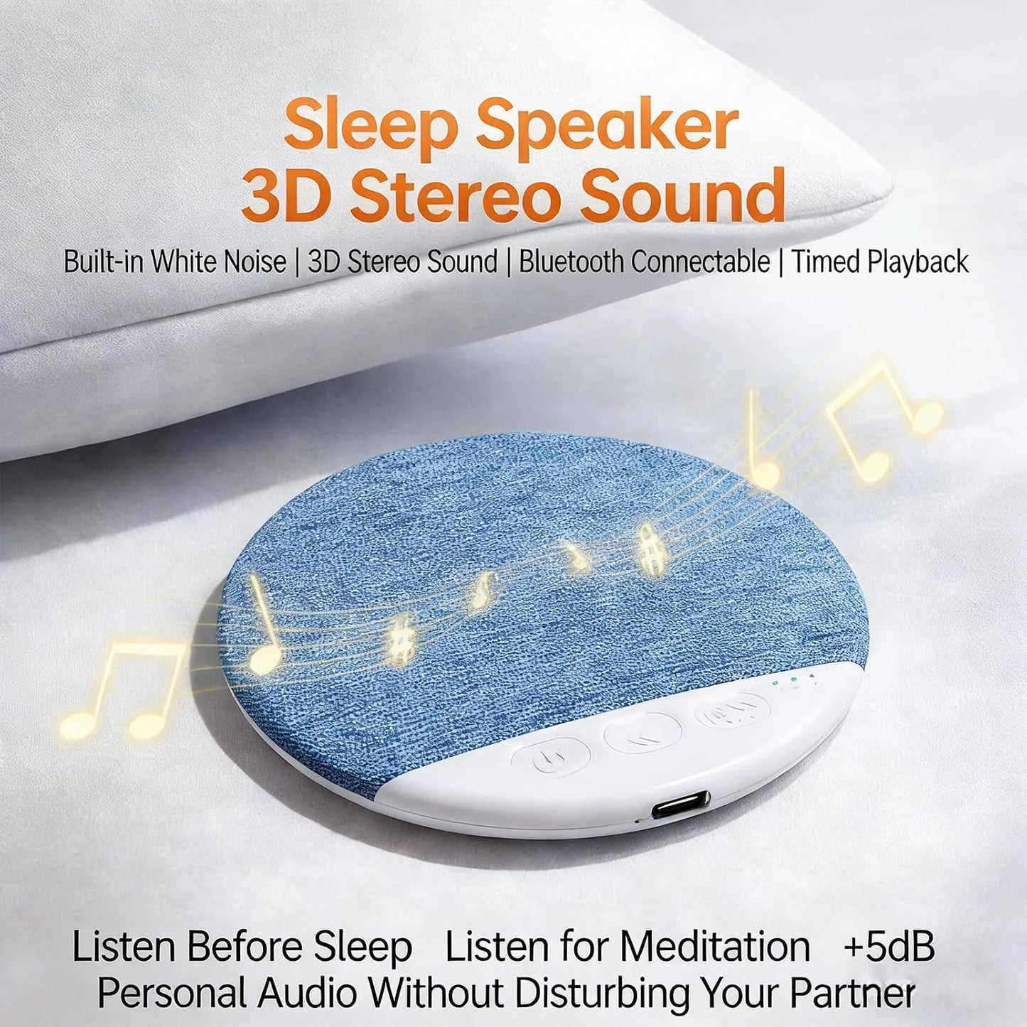 Generic Bluetooth Pillow Speaker for Sleeping with White Noise Timer & Ultra Thin Mini Design Under Pillow Speaker