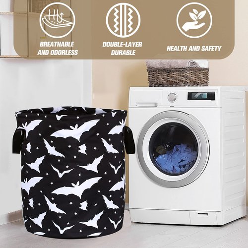 Goth Bats Laundry Basket Halloween Foldable Oxford Cloth Funny Tote Bag Laundry Hamper Clothes Storage Bucket Organizer For Bathroom/Laundry Storage/Bedroom Storage Basket 17.7x13.7Inch