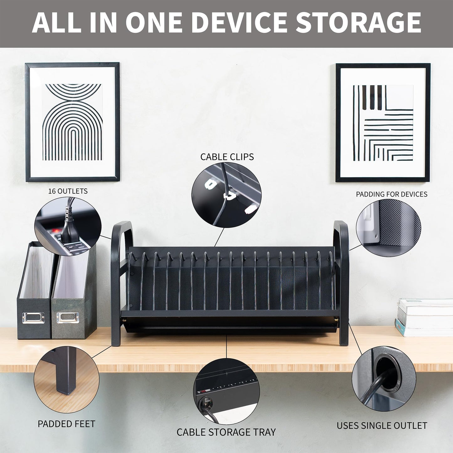 VIVO 16-Bay Laptop and Tablet Open Charging Station, Devices up to 14 inches, Black, Stand-LAPC3
