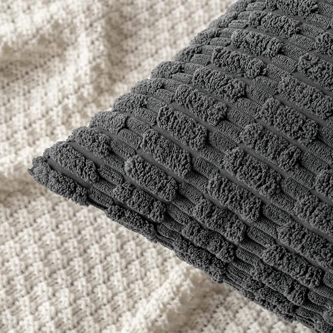 MIULEE Pack of 2 Corduroy Decorative Throw Pillow Covers 24x24 Inch Soft Boho Striped Pillow Covers Modern Farmhouse Home Decor for Sofa Living Room Couch Bed Dark Grey