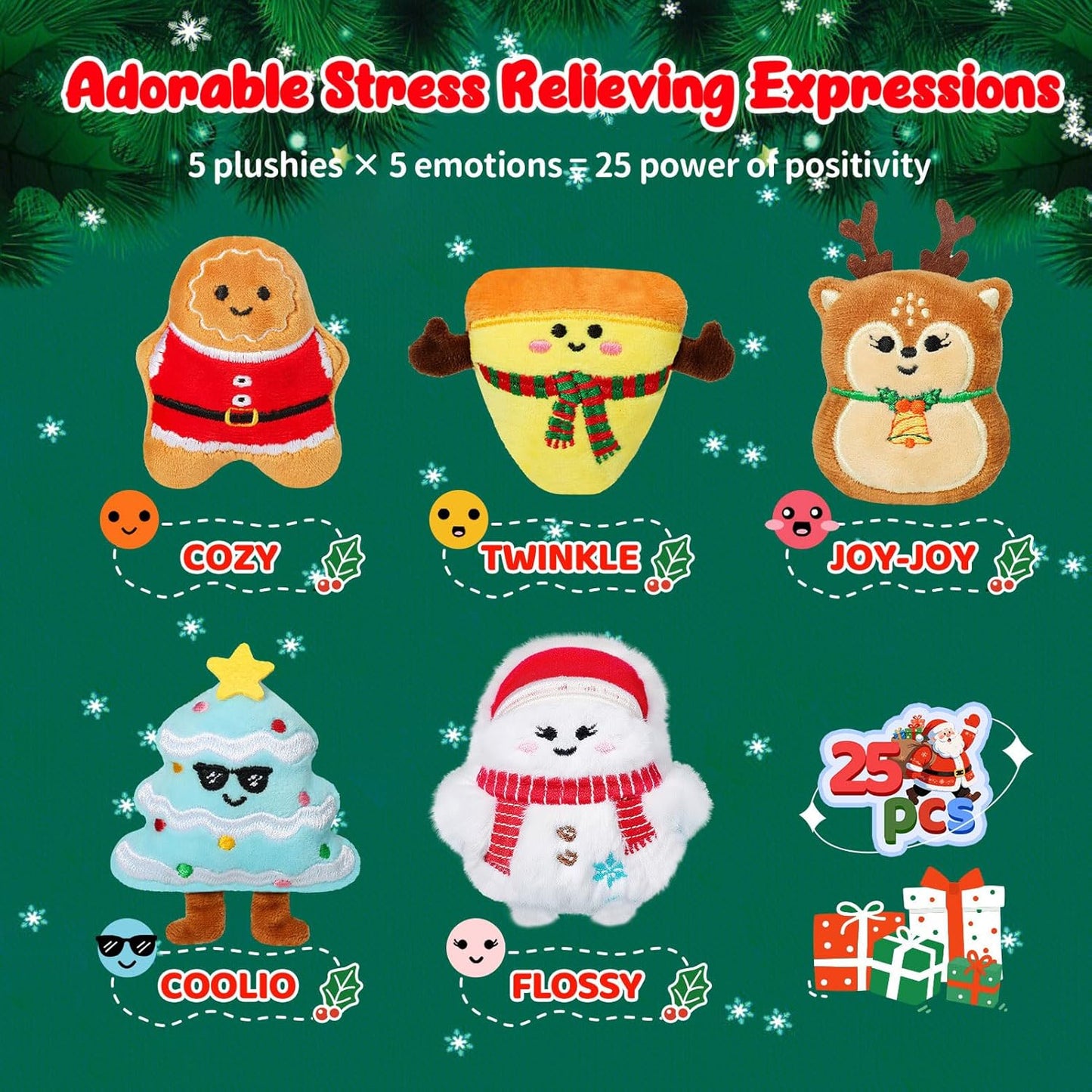 Advent Calendar 2025 - Mini Plush Advent Calendar with 25 Cute Emotional Plushies | Perfect Holiday Gifts for Kids & Collectors