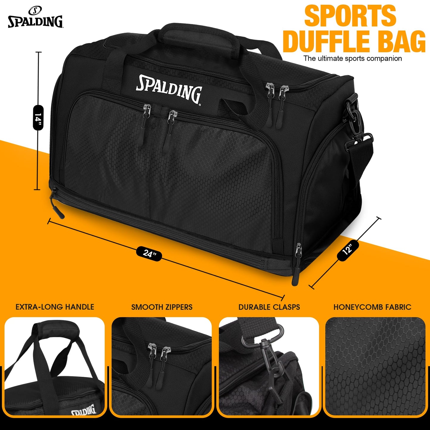 Spalding Gym Bag for Men & Women Duffle Bag with Wet & Shoe Compartment - 55L Capacity Large Workout Bags for Travel, Sports