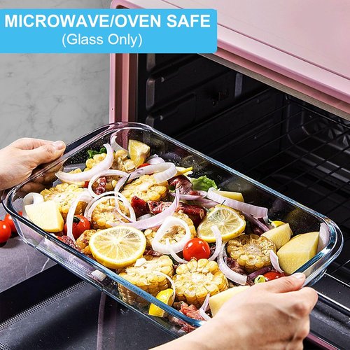 KOMUEE Glass Baking Dish Set - 8 Pieces Rectangular Bakeware with Lids for Lasagna & Leftovers | Gray