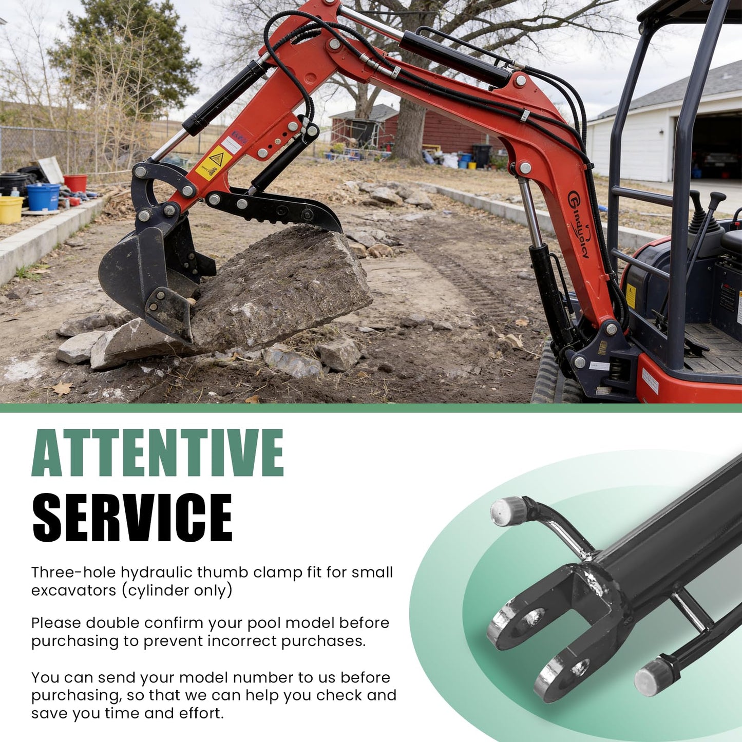 Mini Excavator Thumb Cylinder Hydraulic Cylinder 25mm/0.98in, Compatible with Below 2 Tons Mini Excavator Attachment, Small Digger Three Holes Hydraulic Thumb Clip (Only Cylinder)