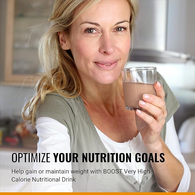 BOOST Very High Calorie Nutritional Drink ??Helps Weight Gain & Maintenance - 530 Calories - 26 Vitamins & Minerals - 22 g Protein - Calorie-Dense Nutritional Drink - Chocolate - 8 fl oz (Pack of 24)