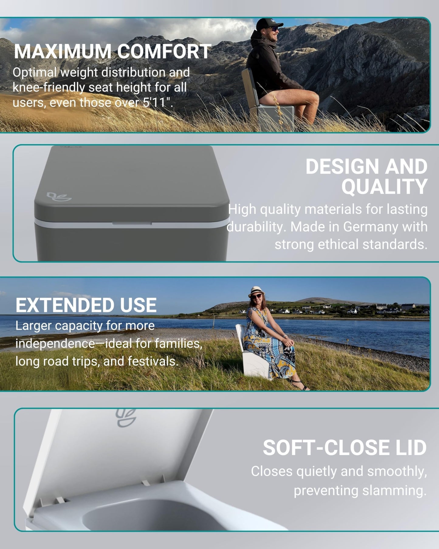 TRELINO Composting Toilet Evo L Gray, Portable Toilet for Camping & Outdoor, Odorless, 2X 2.6 gal Capacity, 13 x 15.4 x 16.9 inches