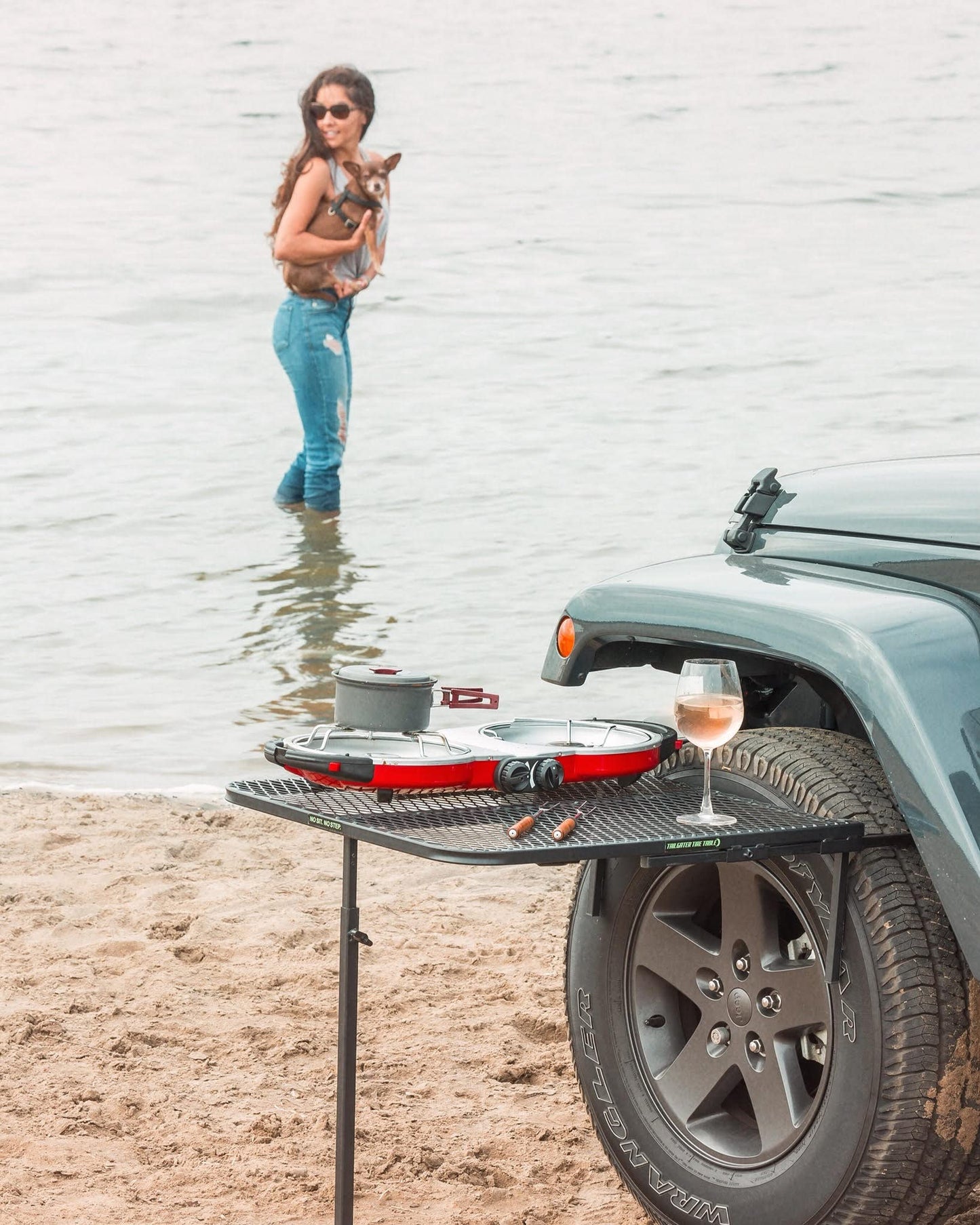 Tire Table Medium Steel Camping Table fits Tires Up to 40" | 50 Pound Capacity | Black Powder-Coated Finish | No Tool or Hitch Required | 23.5" x 27" x 1.5"