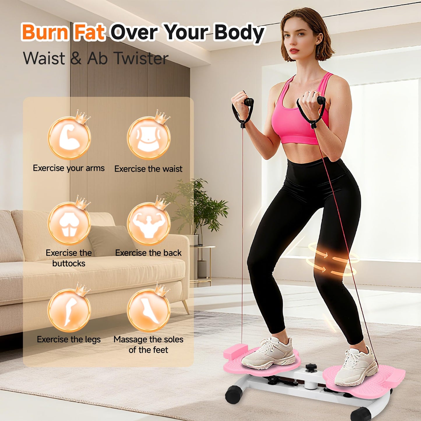 Waist Twister Machine Ab Twister Board Ultra-Quiet 20dB Twist Exercise Machine with Foot Massage Over 300 lbs Capacity Home Gym Equipment for Women Men Belly Fat Loss (Pink)