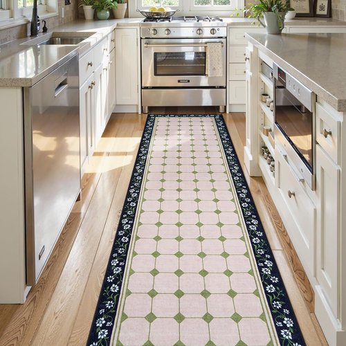 Anidaroel Non-Slip Washable 3x10 Hallway Runner Rug - Soft Floral Design, Stain Resistant, Green