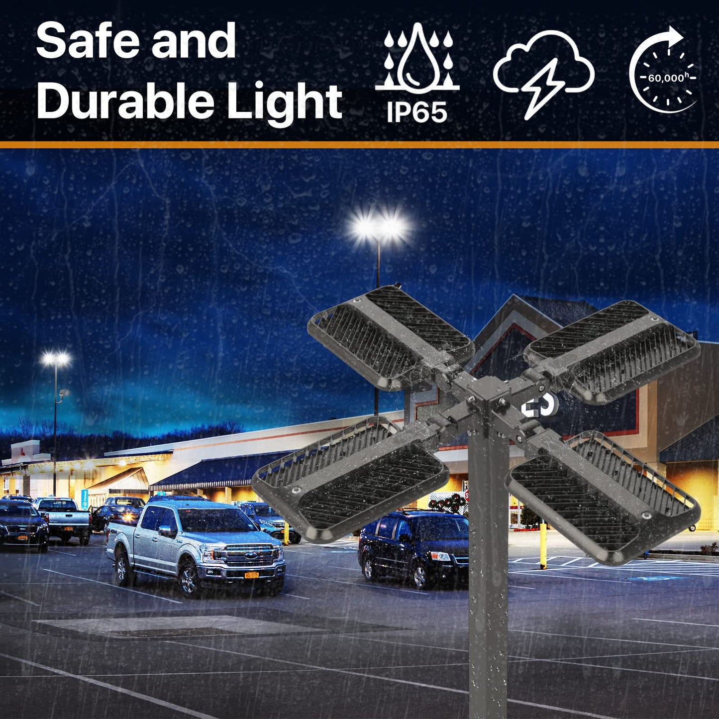 DEMILARE 300W Led Parking Lot Light Adjustable Arm Mount 2Pack, 45000LM Dusk to Dawn Photocell Shoebox Lights Outdoor 5000K IP65 Waterproof 100-277V Street Area Lighting for Court, Parking Lot, Roads