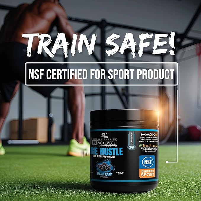 BLACKLABEL Supplements PRE Hustle V3 Pre-Workout Powder ??NSF Certified for Sport ??Energy, Strength & Endurance Support ??Blue Razz ??with Creatine & Caffeine ??30 Servings