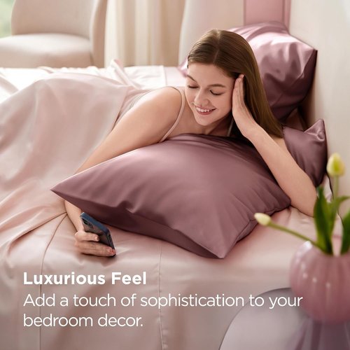 Bedsure Satin Pillowcase - Silky Soft Pillowcases for Hair & Skin, Queen Size, Nostalgia Rose, 20x30 Inches, 2 Pack
