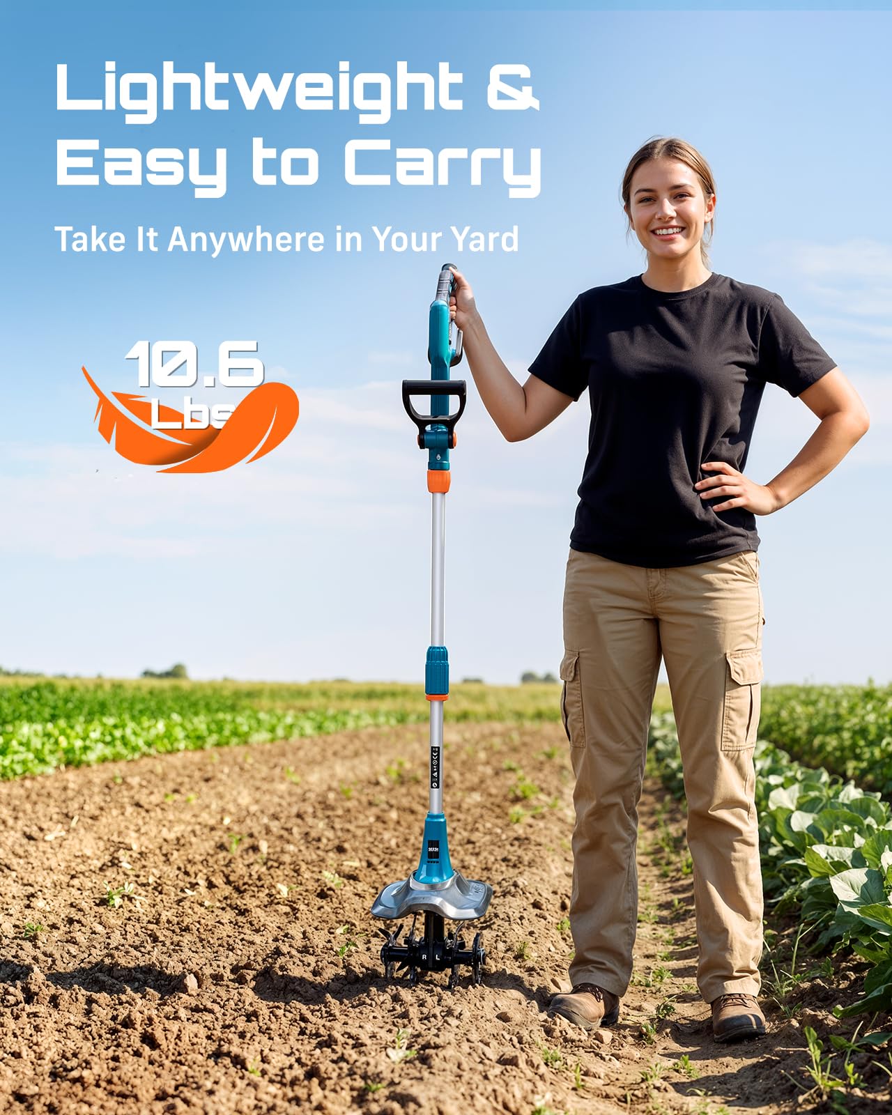 Seesii Cordless Tiller Cultivator, 20V Electric Tiller for Gardening with 2 x4.0Ah Batteries, 9" Tilling Width 6.6" Depth, Lightweight Adjustable Handle Rototiller for Lawn, Weeding & Soil Cultivation