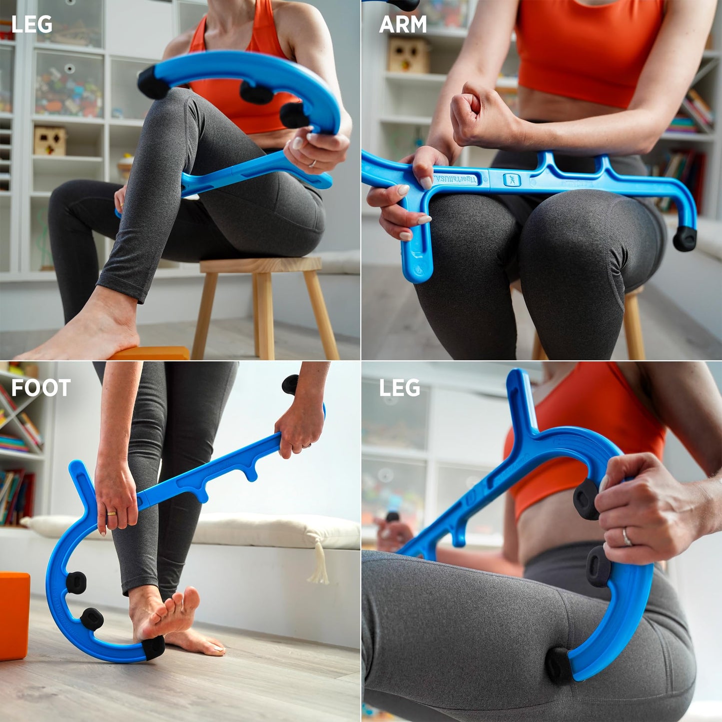 Tiger Tail Tiger Cane Back & Neck Massager – Trigger Point Deep Tissue Acupressure Therapy Cane Massage Hook with 7 Gription Knobs, 2-Piece Massage Tool for Muscle Knot & Shoulder Pain Relief, Blue