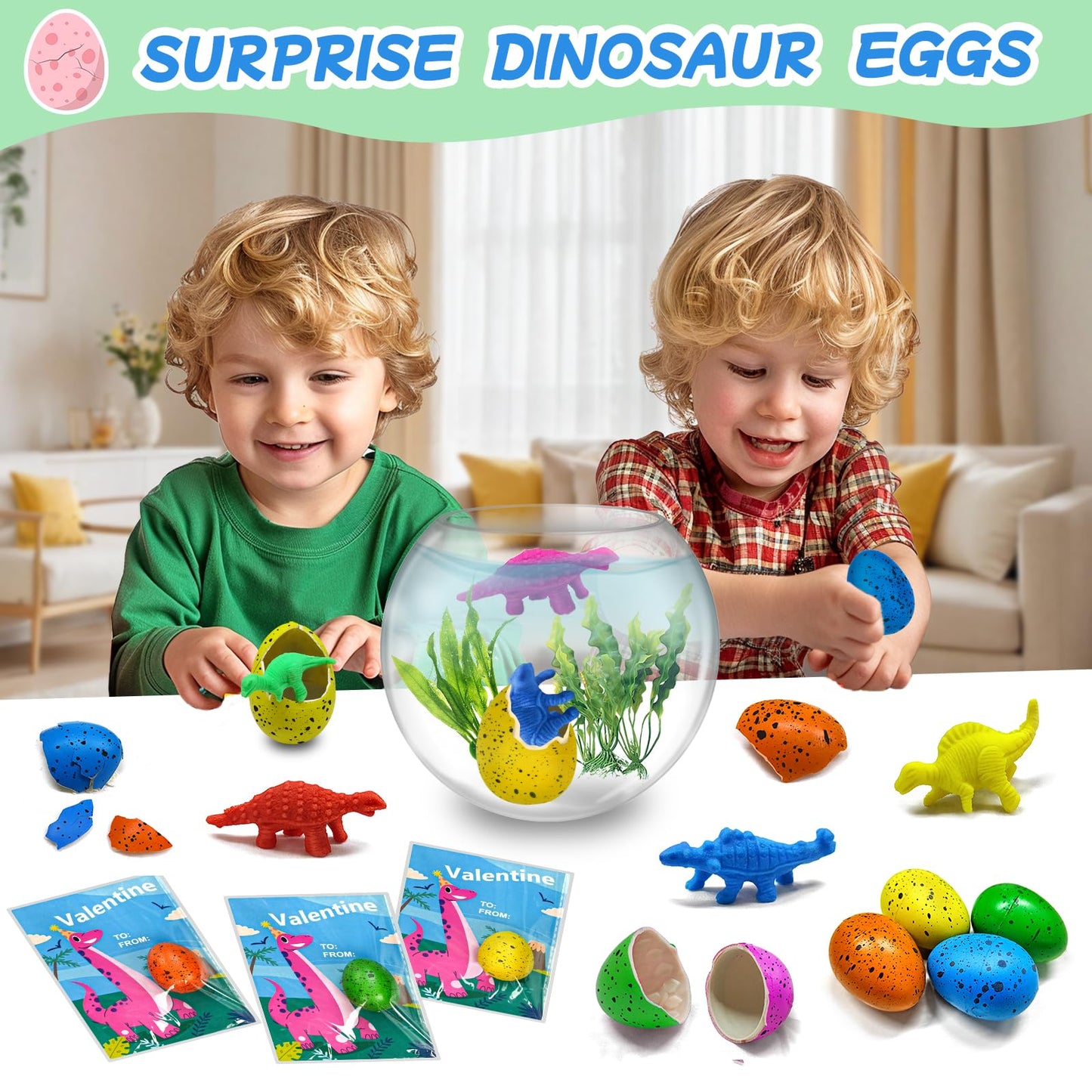 rifamee 30 Pack Valentines Day Gifts for Kids Dinosaur Eggs Classroom Exchange School Activities Party Favors for Boys and Girls with Card