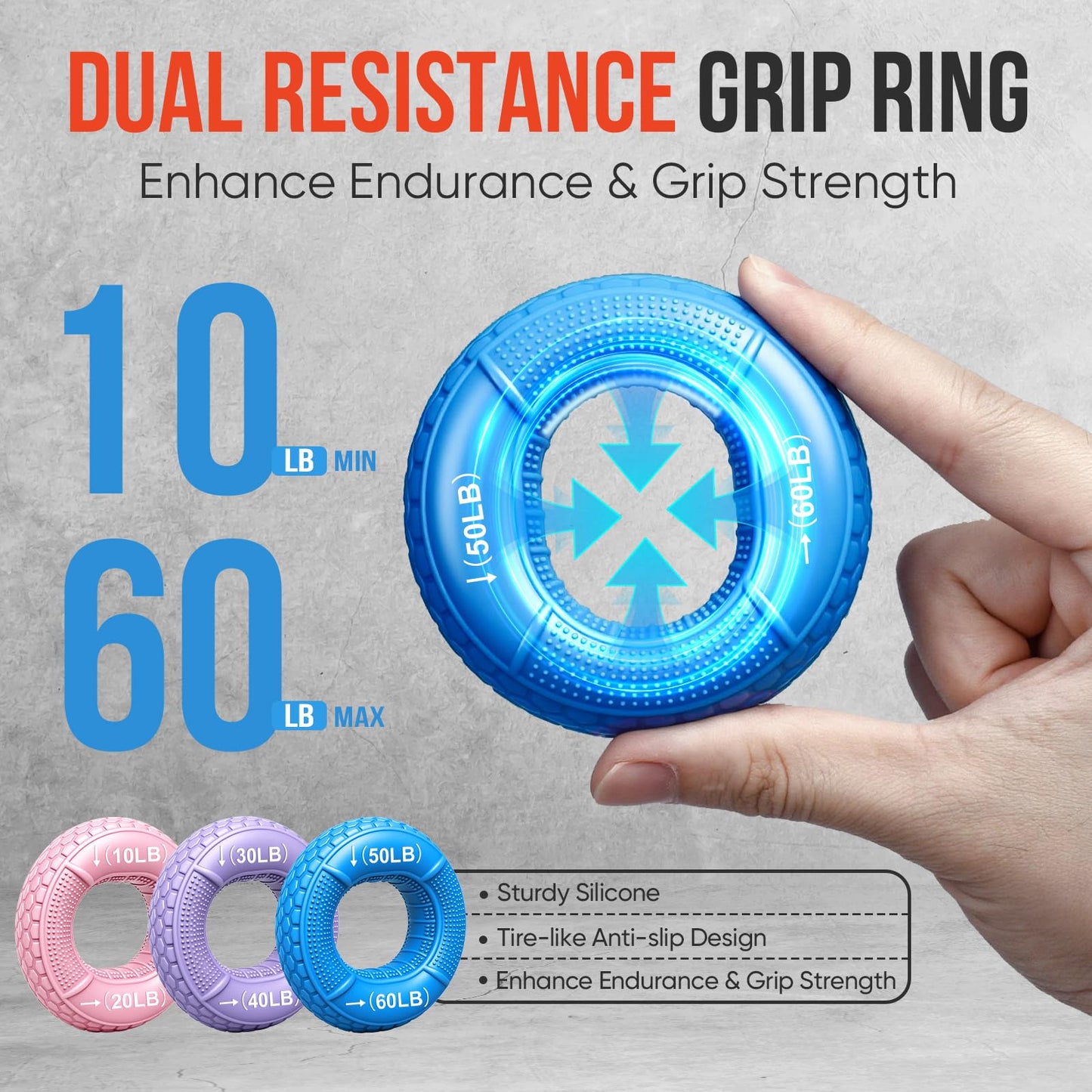 TEAWOO 9-Pack Grip Strength Trainer Kit, 3 Colors Forearm Strengthener & Hand Grip Strengthener, Finger Exerciser & Stretcher for Strength Training, Recovery & Flexibility