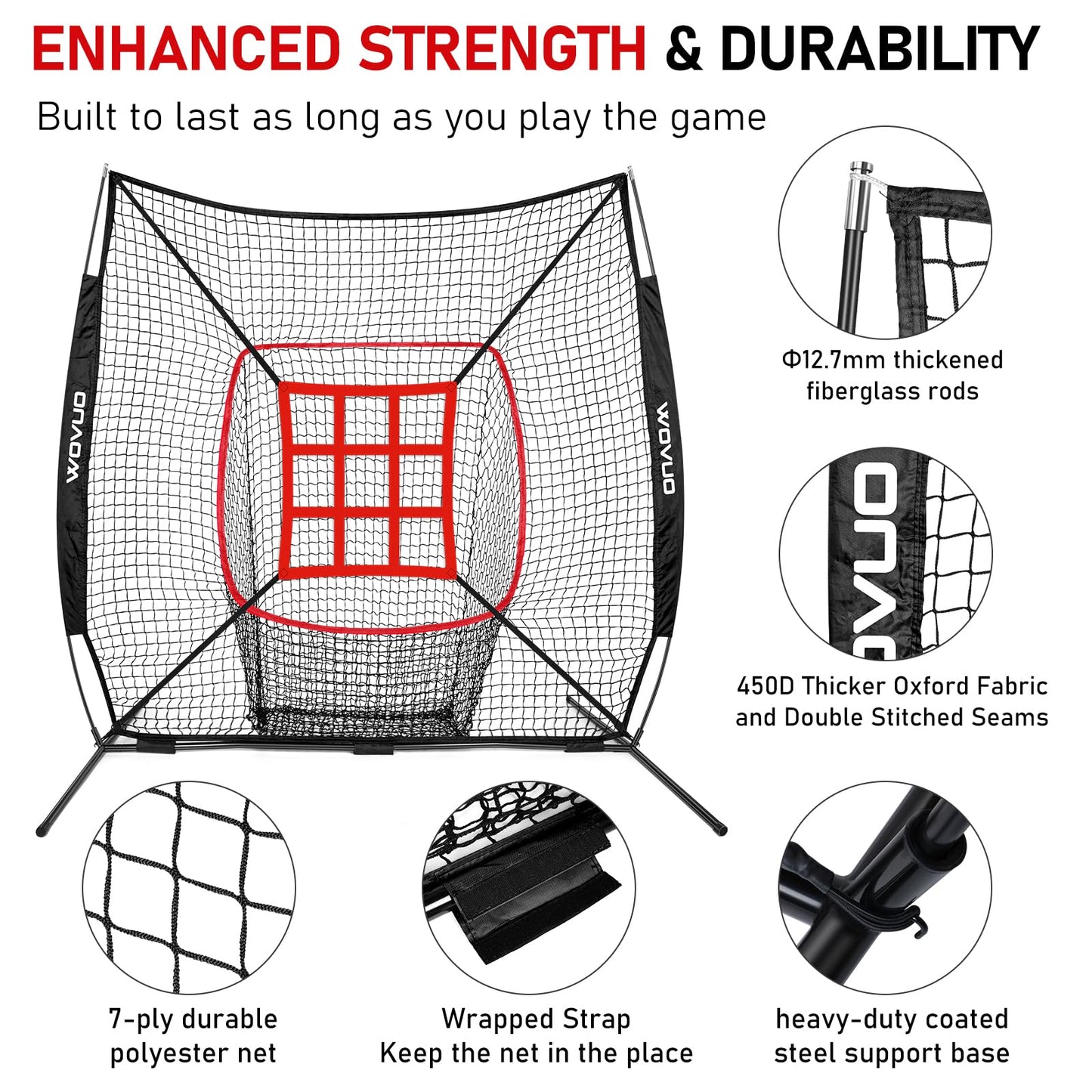 7x7 ft Baseball Net for Batting Pitching Hitting, Softball Pitching Net with Strike Zone, Tee, Ball Caddy, Softball Batting Net Baseball Training Equipment for Kids Adult Youth Sport Practice