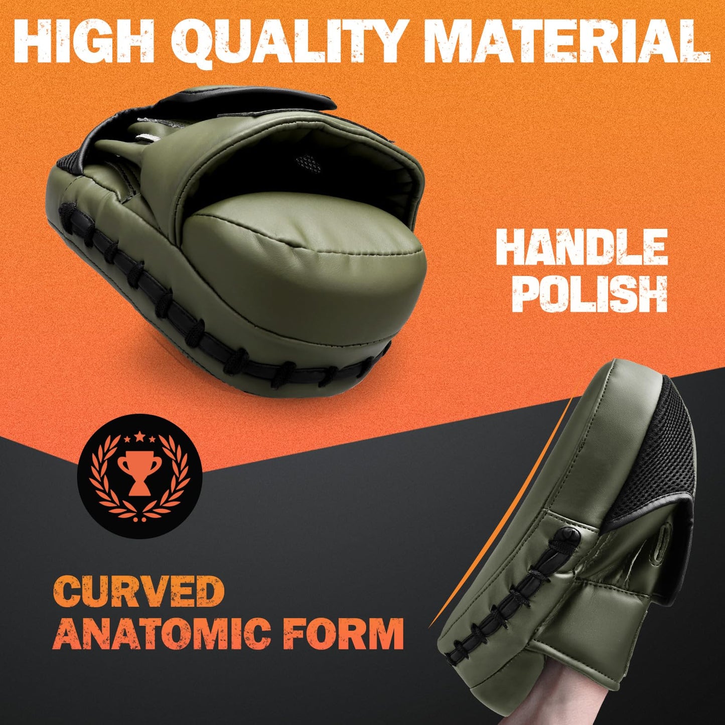 Boxing Pads for Men, Women, & Kids, Leather Focus Mitts for Martial Arts, Boxing Training, Curved Punch Mitts for Karate, Kickboxing,Muay Thai, Taekwondo Olive Green