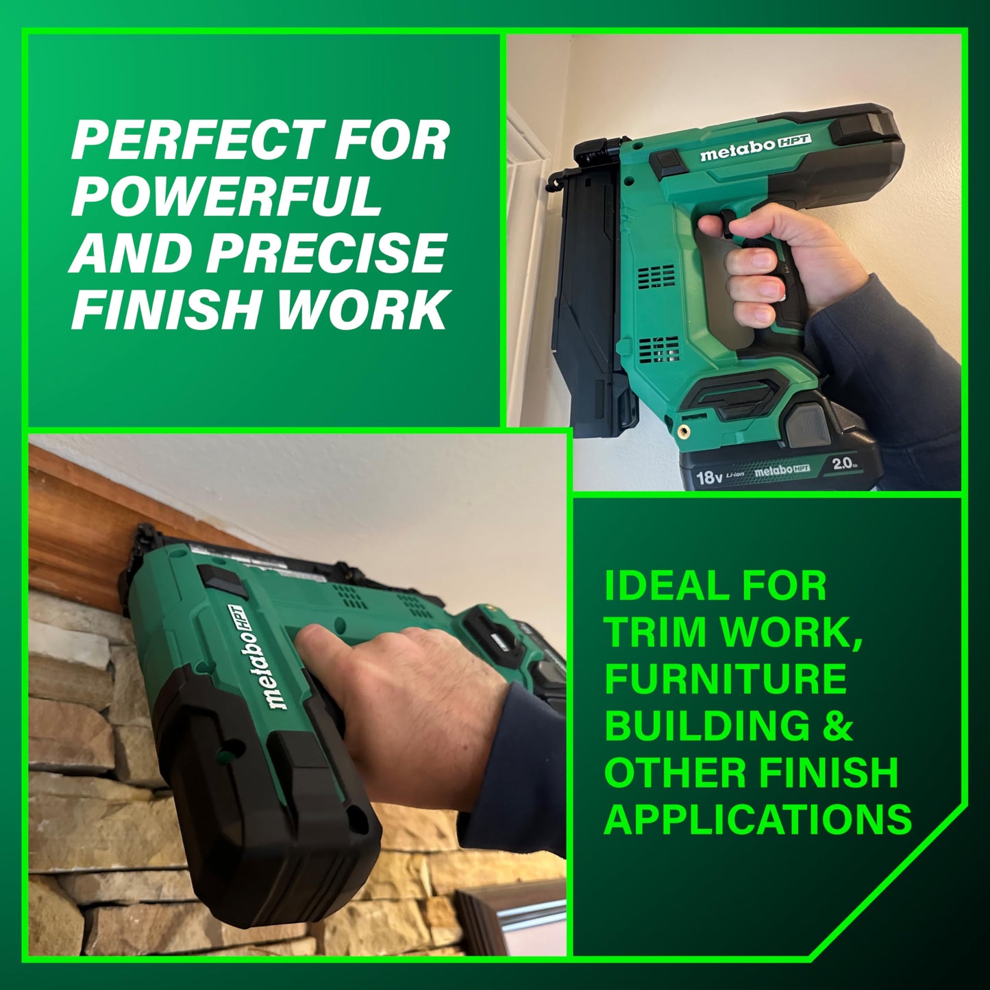 Metabo HPT 18V MultiVolt Compact Cordless Brad Nailer Kit, 18 Gauge Nailer with Power Tool 2.0Ah Lithium Ion Battery, Drives 5/8" to 2" Brad Nails, 700 per Charge, NT1850DG