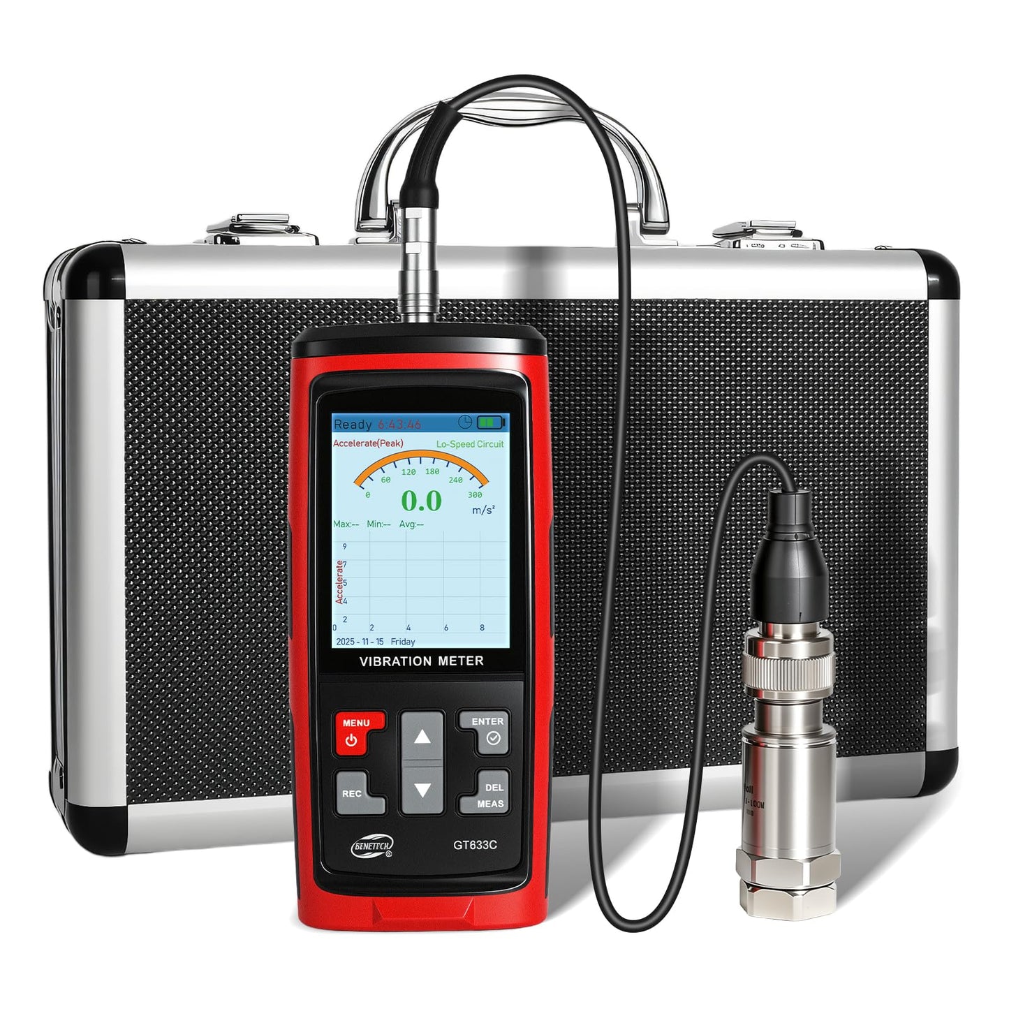 CHENNTAI Portable Digital Vibration Meter, with TFT Smart Screen 397000 Data Storage for Accurate Measurement of Acceleration Velocity Displacement Frequency Temperature