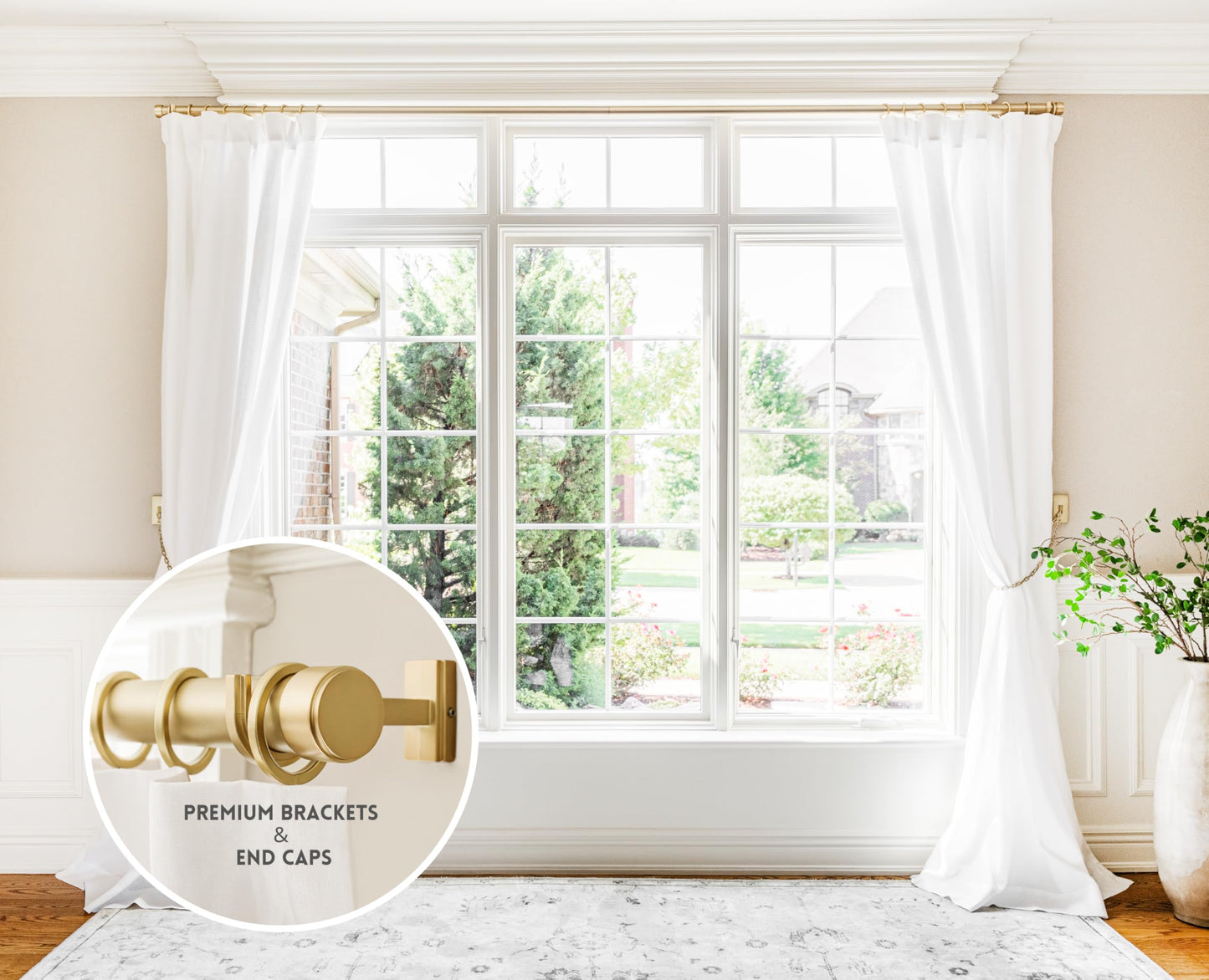 BlastHome® Non-Adjustable Luxury Extra Long Curtain Rod, 1 ¼” Rod Set, 14 foot Fixed Length (Three Rods Connect for a Seamless Look), Brushed Gold