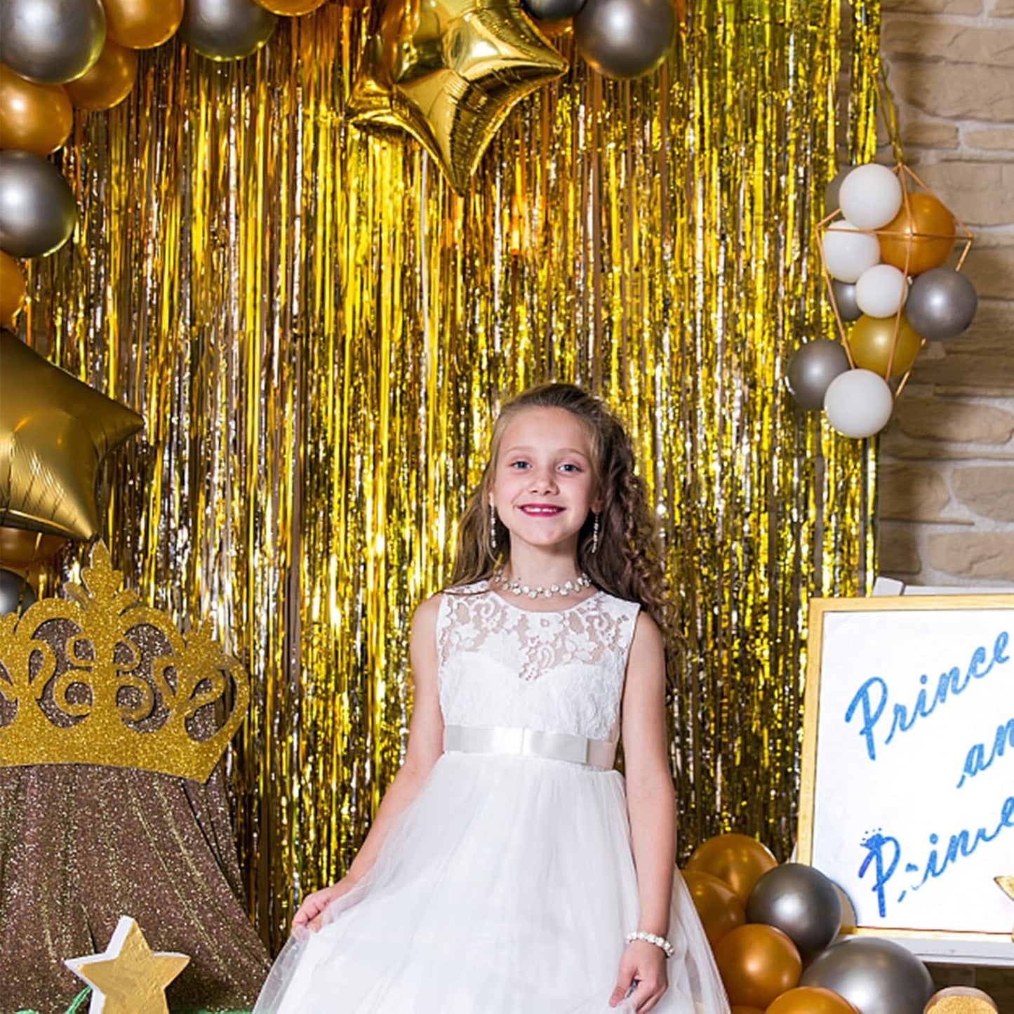 Skiennix Gold Fringe Curtain Backdrop - 5 Pack Tinsel Streamers for Parties & Events | Perfect for Birthdays, Christmas, & Graduations