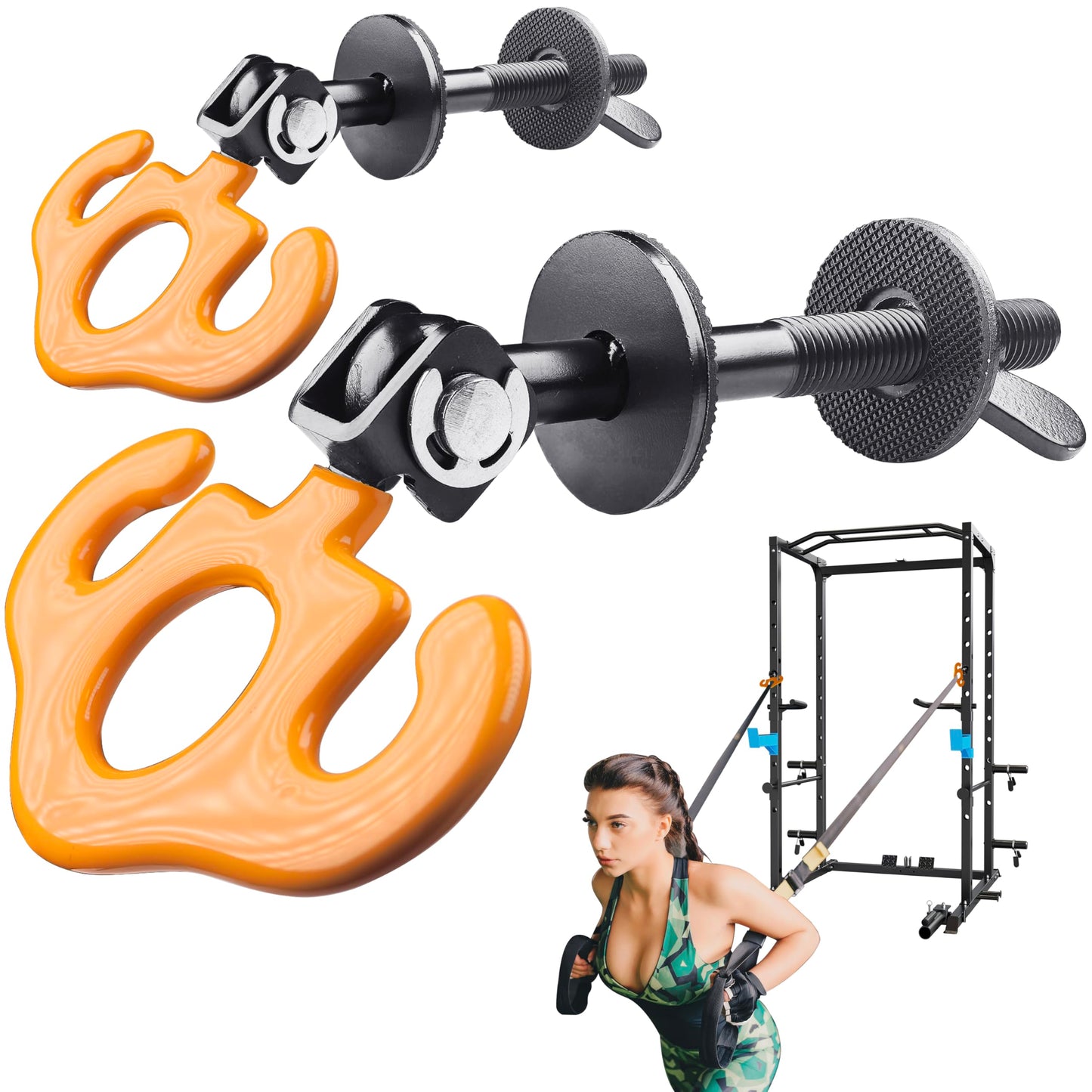 HOOJAKU Power Rack Attachments, Hooks for Squat Rack, Resistance Band Heavy Duty, Versatile Gym Equipment Attachments, for Strength Traning, Fitness, Physical Therapy(2 Pack)