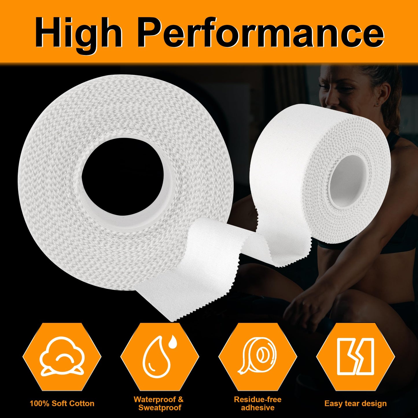 PHYTOP Athletic Tape 1.5in x 33ft (12 Pack Bulk) - No Residue Easy Tear White Sports Tape for Ankle & Wrist Support | Strong Zinc Oxide Tape for Athletes, Gymnastics, Training, First Aid Use