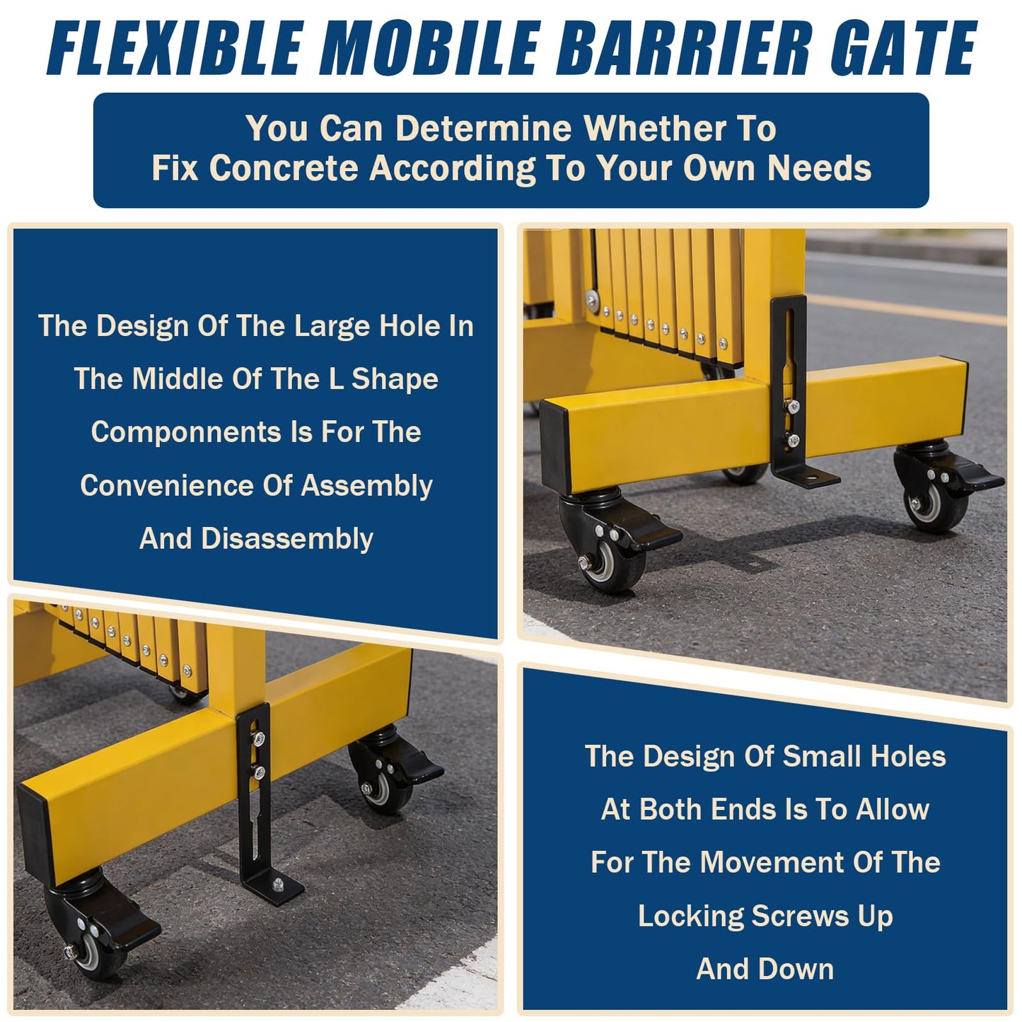 23.5FT Industrial Metal Expandable Barricade，Retractable Traffic Fence with Casters, Folding Security Gate，Portable Barricade Gate for Construction Area, Traffic Control, Cordon(Yellow
