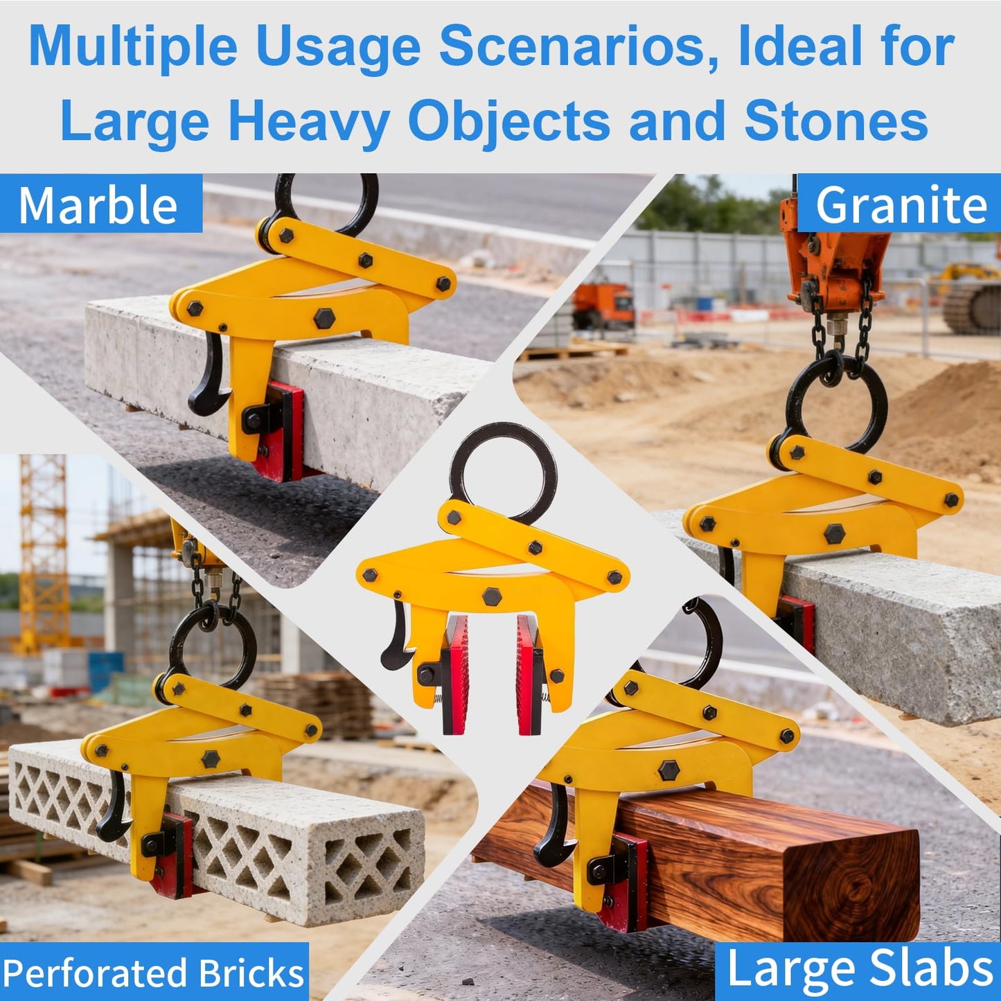 705 lbs Large Slab Stone Lfting Clamp, 0-2.6" A Shaped Heavy Duty Stone Lifter Equipment, Scissor Lifter Clamp, Stone Carry Clamps Slab Lifter for Concrete, Steel, Rocks, Curbstones and Glass