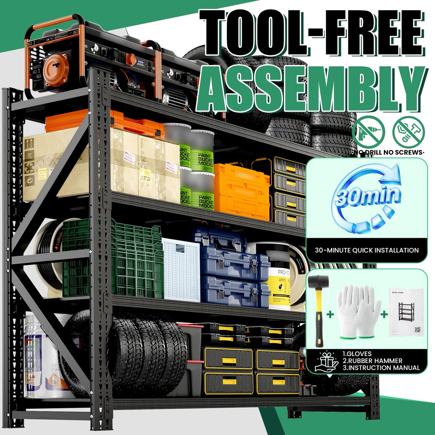 VIYET 4-Tier Heavy Duty Garage Shelving,Industrial Shelving for Maximum Capacity,Garage Storage Racks Heavy Duty Steel Shelves,Ultra-Wide Metal Rack for 3‑Car Garages,Warehouses