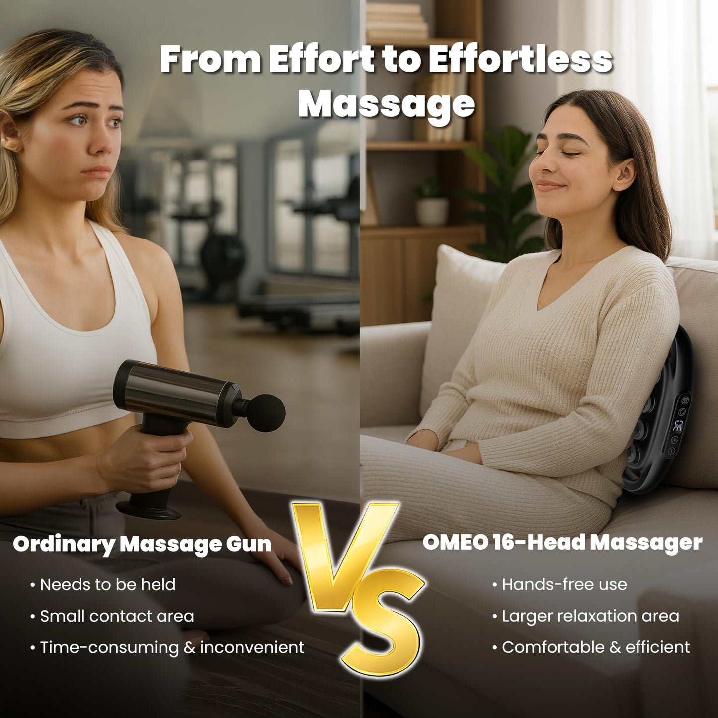 OMEO 16-Head Deep Tissue Massage Gun – Professional Percussion Massager with 30 Intensities & Quiet Motor | Portable Muscle Massager for Pain Relief, Neck, Back, Shoulders & Legs (Black)