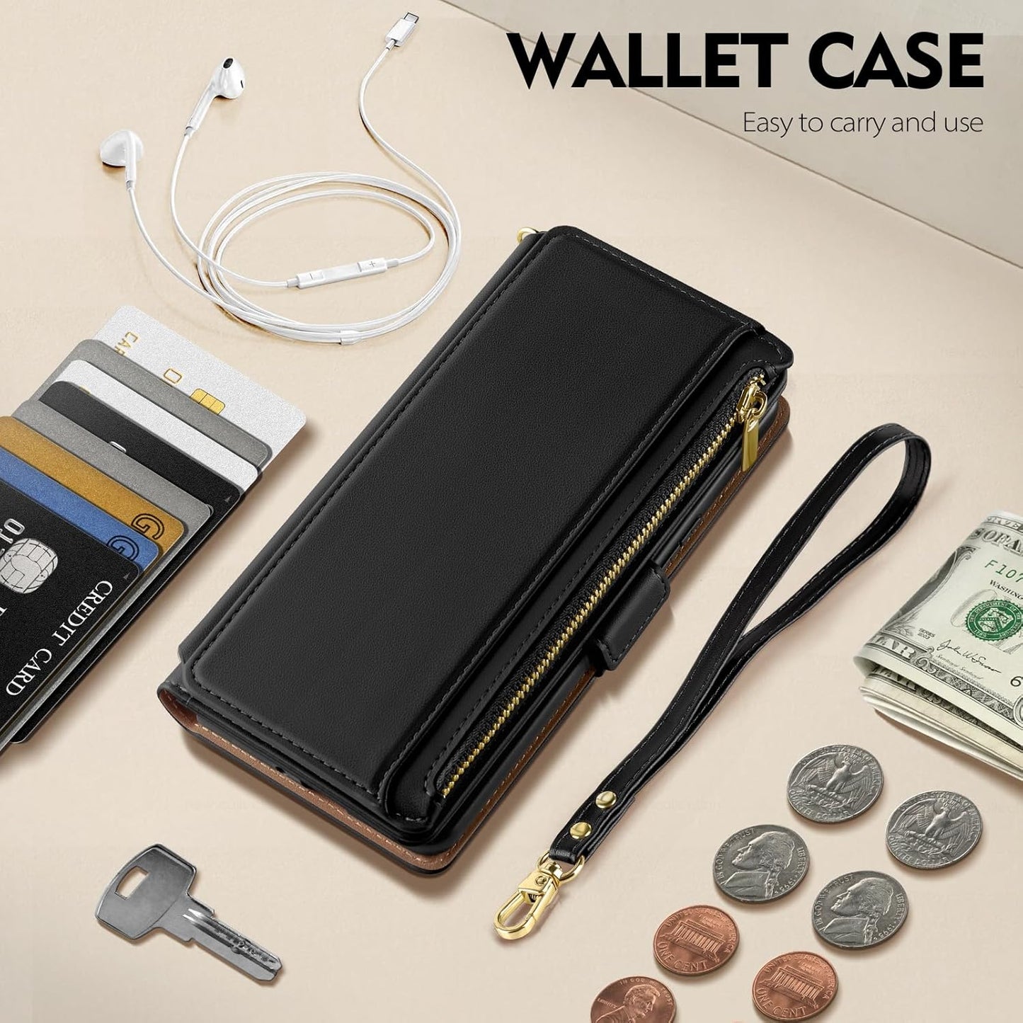 Antsturdy 15 15 6.1",(Black) Compatible with iPhone Wallet Case Card HolderRFID Blocking PU Leather Phone Case Women