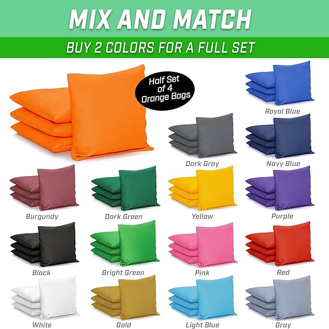 GoSports Classic Cornhole Bean Bags Set of 4-16 Colors Available - Regulation All Weather, Mix and Match