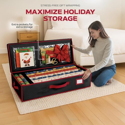 Christmas Wrapping Paper Organizer by [Brand Name] - Storage Bag with Straps & Pockets, Fits Up to 24 Rolls | Black