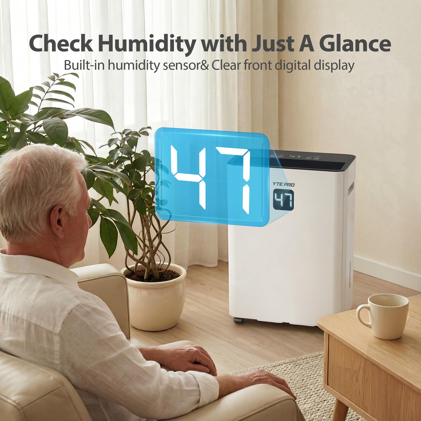34Pint Dehumidifier for 2500Sq.Ft, Compressor Dehumidifiers for Home, Front LED Digital Humidity Display&Quiet Dehumidifier for Basement, Bedroom, Bathroom, with 6.56FT Drain Hose DH1800S