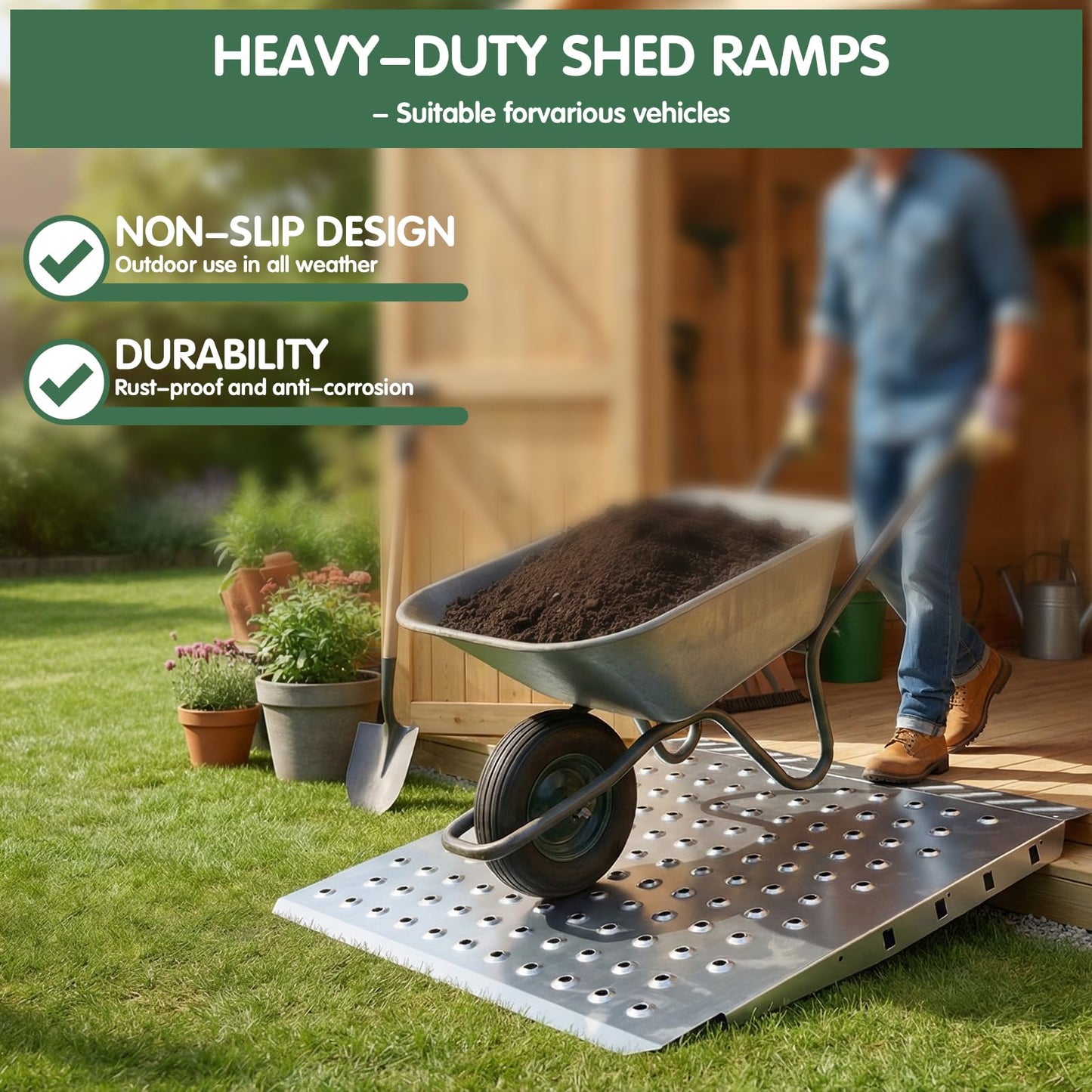 Shed Ramp 29" L x 24" W, Heavy-Duty Shed Ramp for Riding Mower,Garage, Doorway Lawn, Tractor, Wheelchairs, Golf Cart(Silver Spray Paint, 2pcs)