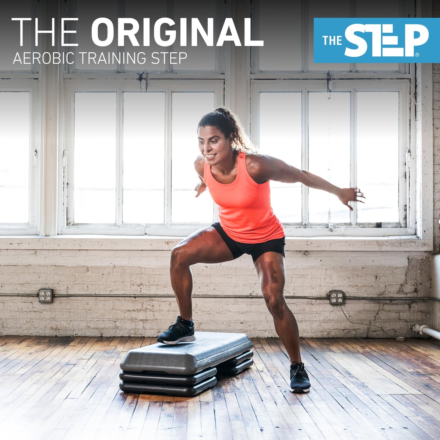 The Step (Made in USA Original Aerobic Platform for Total Body Fitness – Health Club 4 Risers Grey