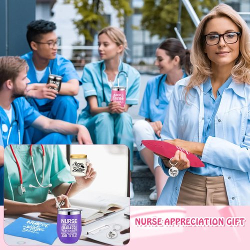 Maxcheck 24 Pcs Nurse Day Week Gifts Bulk 2026 for Nursing Assistant Appreciation Gift CNA Tumbler Scented Candle Makeup Bag Keychain(Cute Nurse)