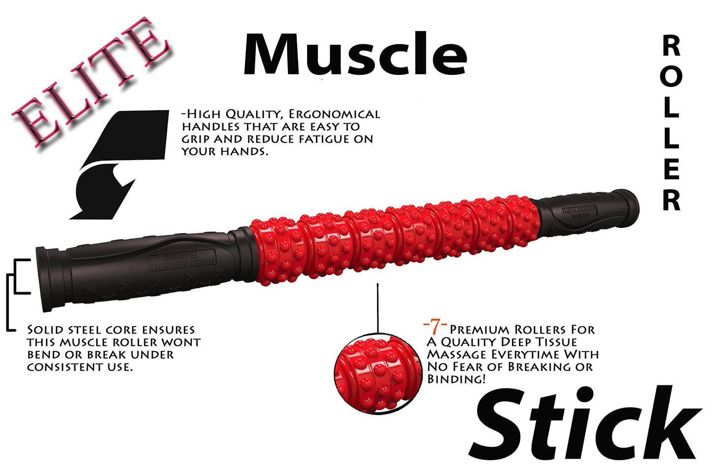 The Muscle Roller Stick, Massage for Legs | Great Gifts for Runners Men/Women, Athletes, Exercise - Shin Splints, Trigger Point - Red Elite Hard, 17"