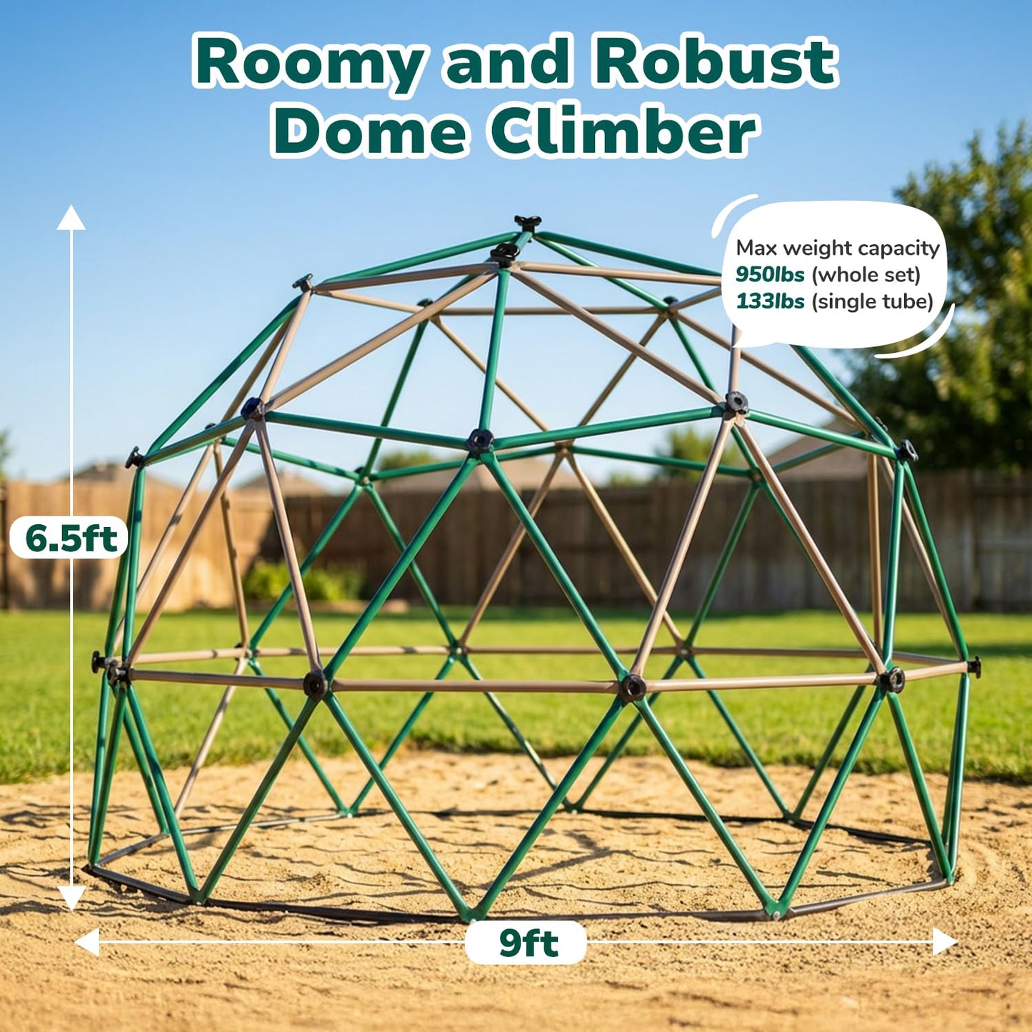 Hapfan 6.5 FT Tall Climbing Dome with Hammock, Large Jungle Gym for Kids Outdoor Backyard, Heavy Duty Monkey Bars Toys for Boys & Girls Ages 3-8 8-12, Weather-Resistant Playset, Patent Pending