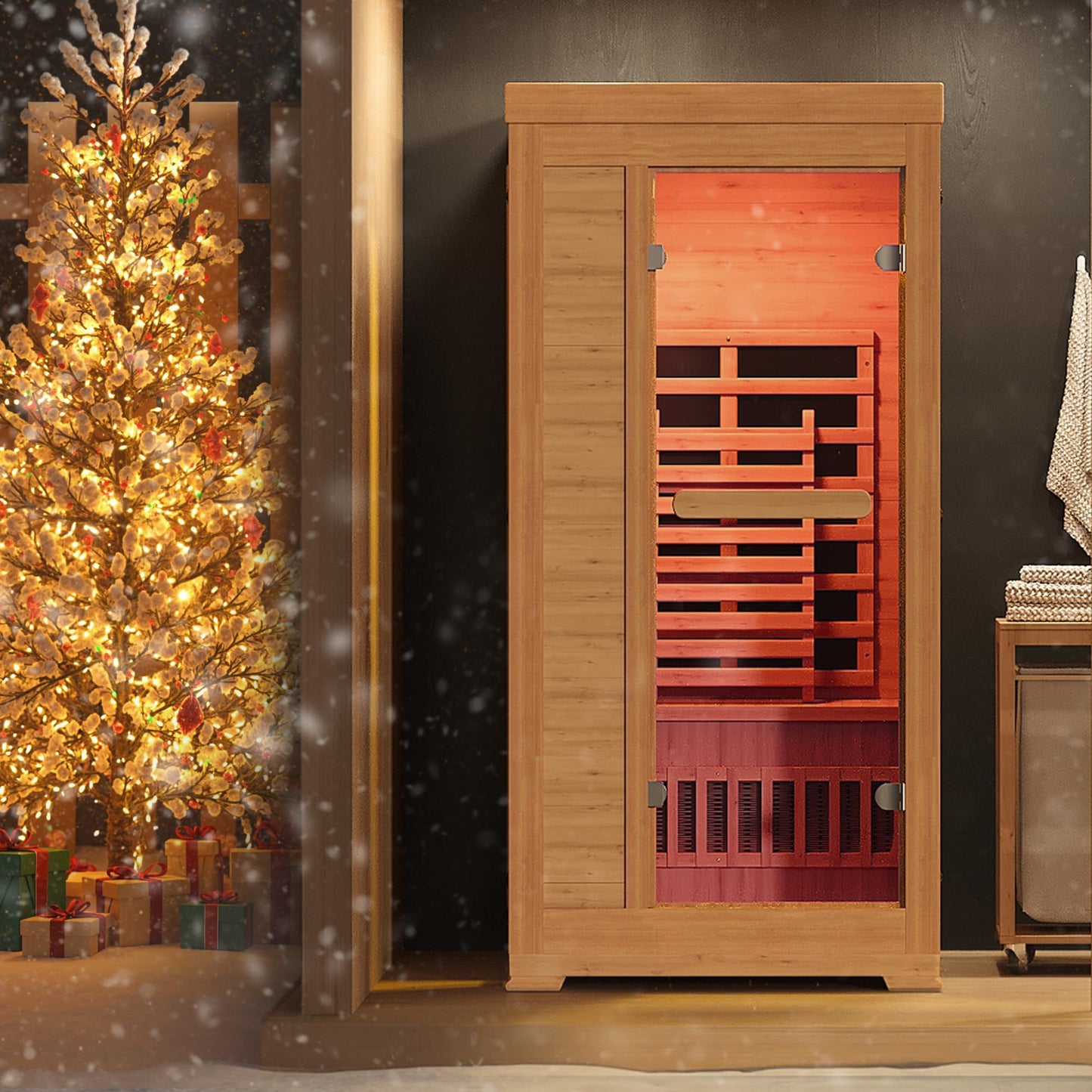 Rotihom 1-2 Person 6.3Ft Infrared Sauna, 7 Color Full Spectrum Wood Dry Sauna. Canadian Hemlock Indoor Saunas with 1745W 20Min Fast Heating & Music Speakers for Home & Gym (40" Lx36 Wx76 H)
