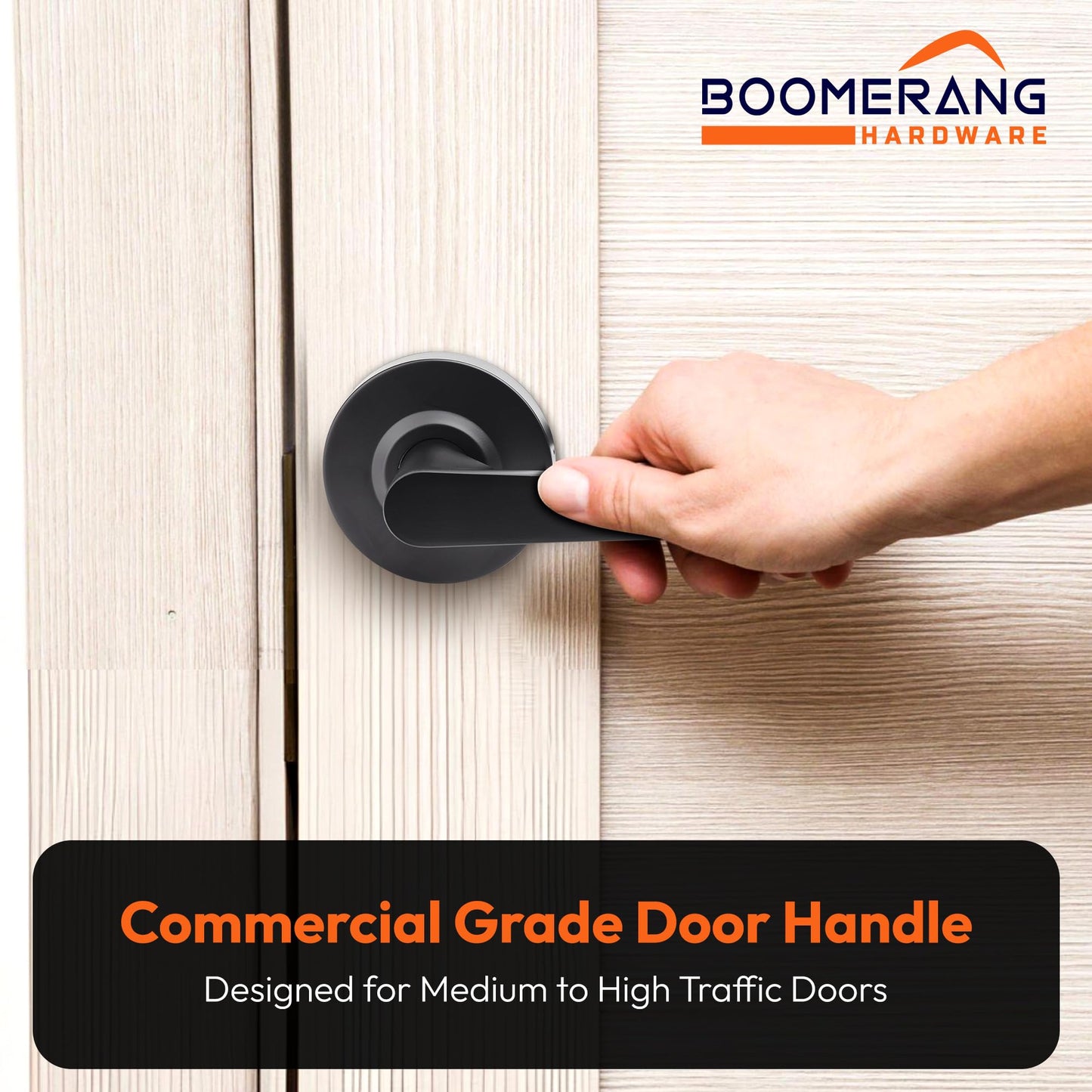 Boomerang Heavy-Duty Passage/Closet Function Commercial Lever Door Lock, ADA & Grade 2 Industrial Door Handle, Cylindrical Lever, Non-Handed, Matte Black (US19)