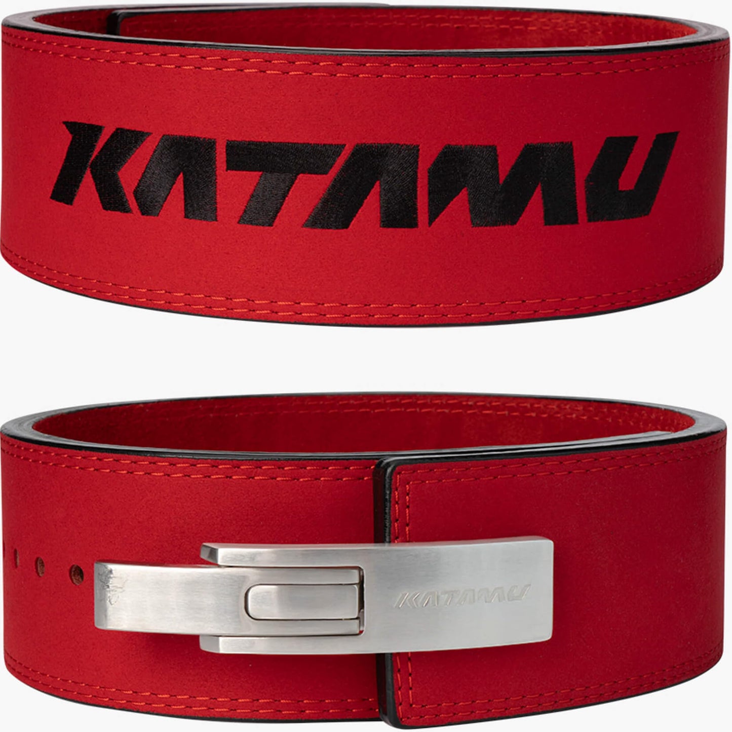 Katamu Red USPA & IPL Approved Lever Belt — Premium 10mm and 13mm Leather Powerlifting Belt for Men and Women, Steel Lever Buckle, 4 Inch Back Support for Deadlifts
