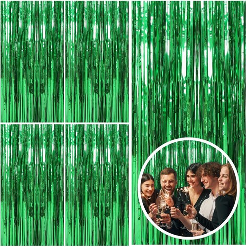 Green Streamers Backdrop by [Brand Name] - Jungle Party Decorations | Foil Fringe Curtains for Birthdays