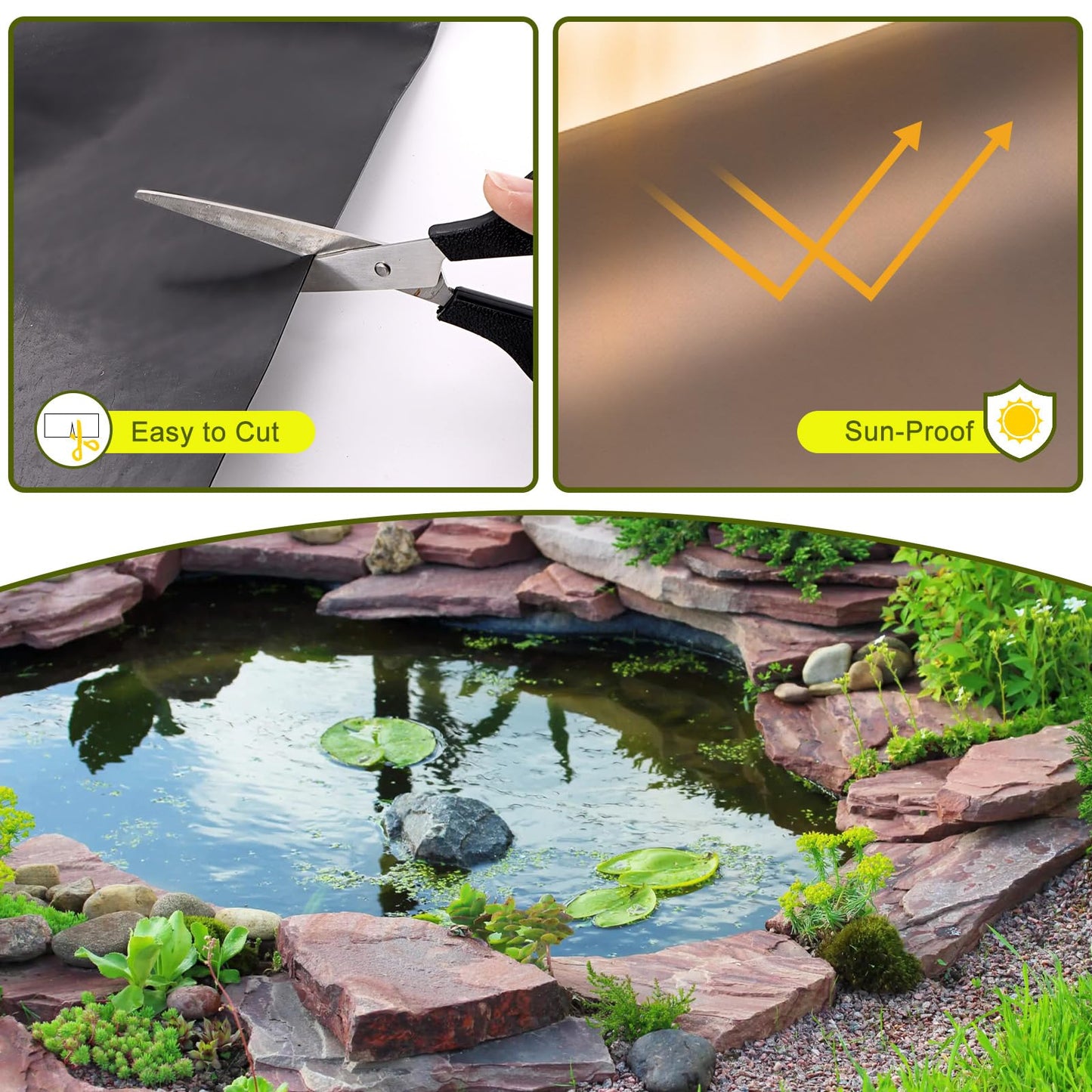 Froidesente 20 x 30 FT Pond Liner, 20 Mil Pond Liners for Outdoor Ponds, HDPE Pond Liner Easy Cutting Puncture Resistant, Pond Liners for Water Garden Fountain Waterfall, Koi Fish Aquaculture Pond