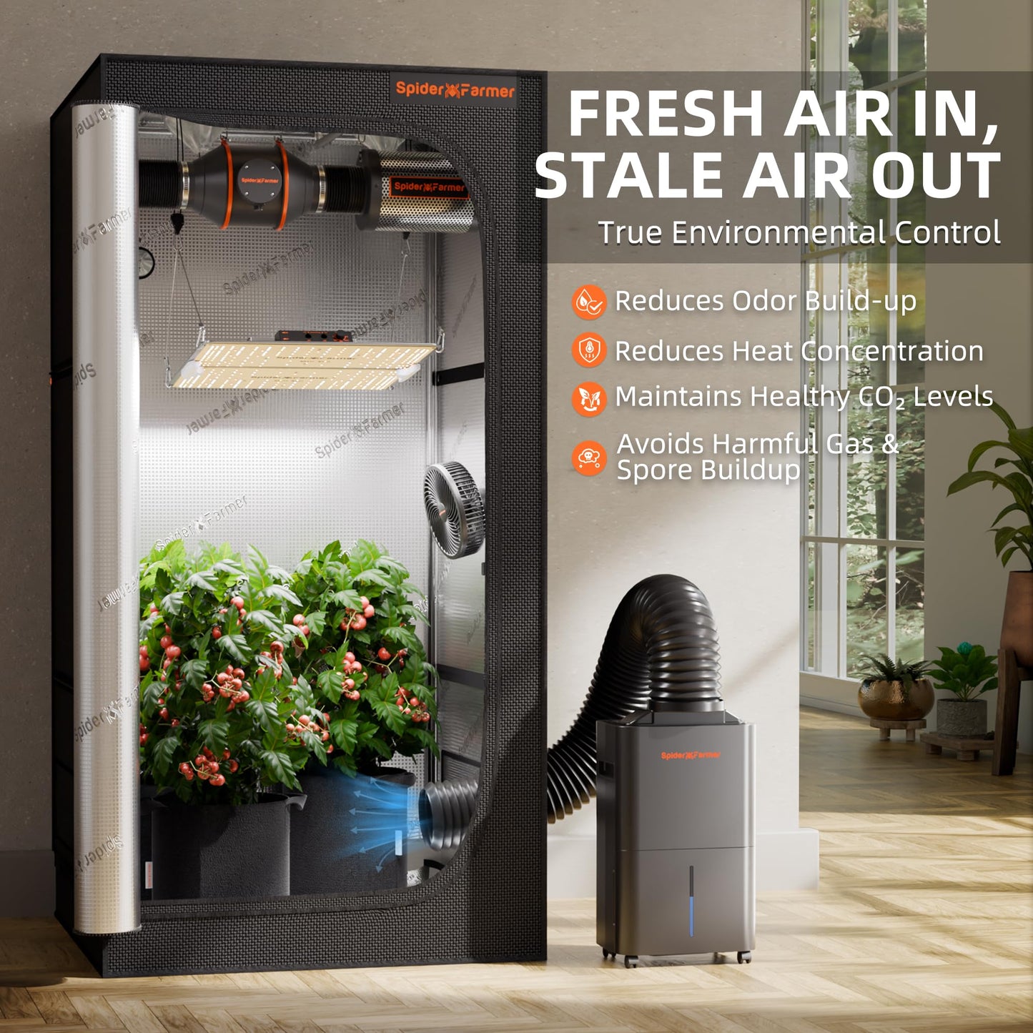 SPIDER FARMER Dehumidifier,38 Pints Plant Dehumidifier with Drain Hose,Temperature & Humidity Sensor Probe,24H Timer Function, Compressor Entfeuchter for Grow Tent,Home and Basement